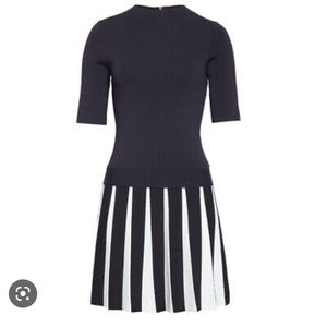 Ted Baker Navy Hethia Pleat Knit Layered Funnel Neck Short Sleeves Dress